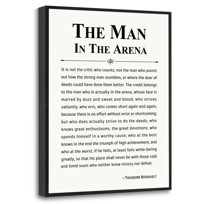 Howwii Inspirational Wall Art Office Decor The Man in the Arena Motivational Positive Quote Canvas Print Gift for Men&Women Framed Canvas Wall Decor 12â€x16â€ - Image 1