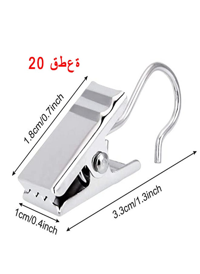 Curtain Clips - With Hooks For Hanging Clamp Hangers Gutter Hooks For Party String Light Outdoor Wire Holders - Stainless Steel Silver 20 PCS