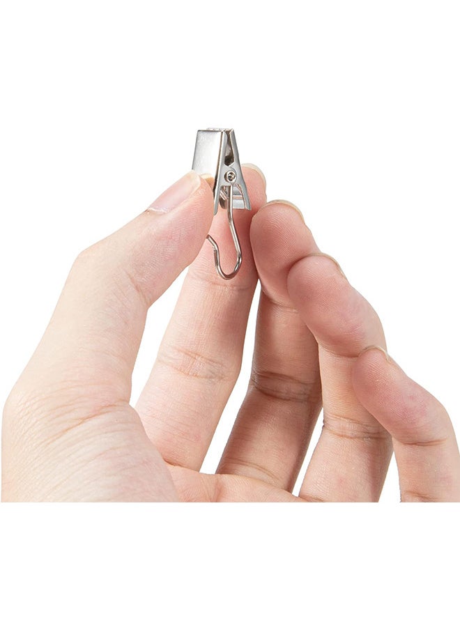 Curtain Clips - With Hooks For Hanging Clamp Hangers Gutter Hooks For Party String Light Outdoor Wire Holders - Stainless Steel Silver 20 PCS