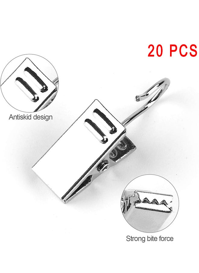 Curtain Clips - With Hooks For Hanging Clamp Hangers Gutter Hooks For Party String Light Outdoor Wire Holders - Stainless Steel Silver 20 PCS