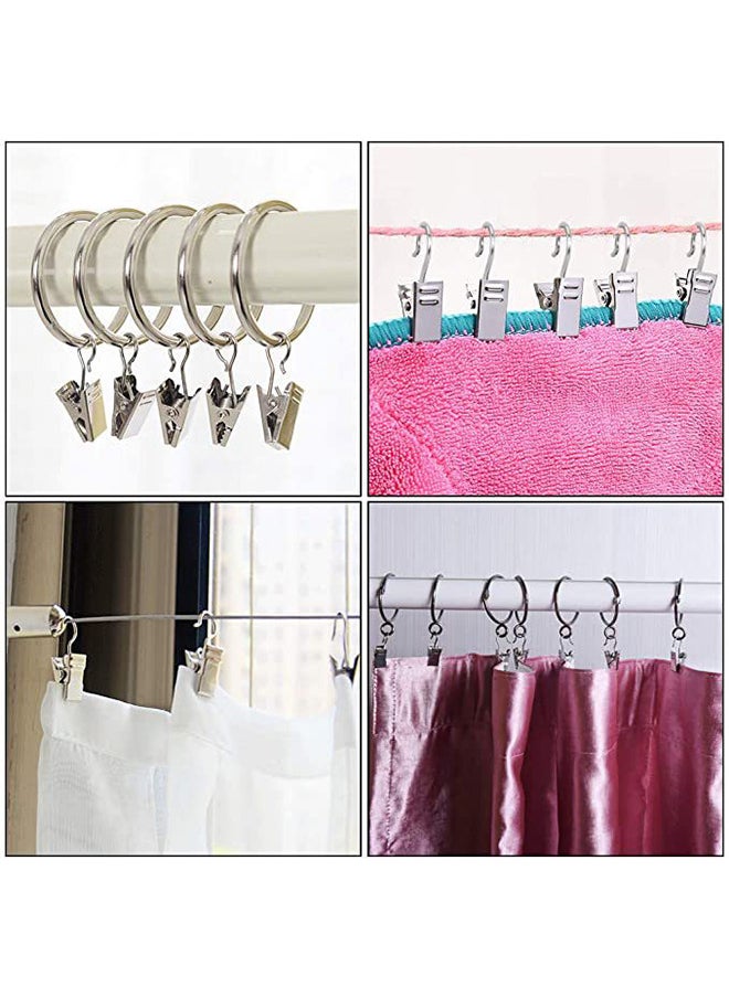 Curtain Clips - With Hooks For Hanging Clamp Hangers Gutter Hooks For Party String Light Outdoor Wire Holders - Stainless Steel Silver 20 PCS