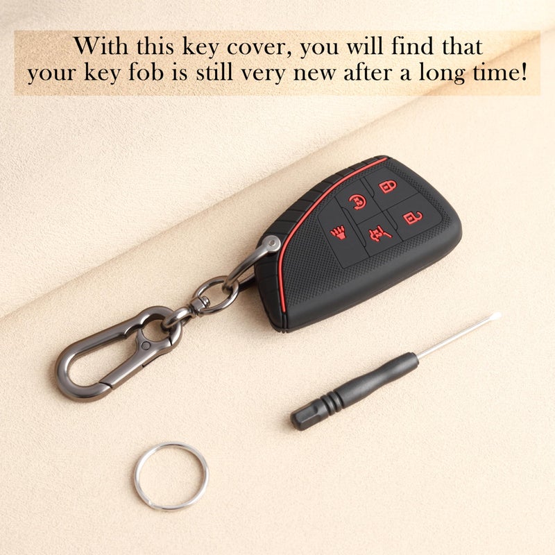 TANDRIVE Key Fob Cover for 2026 2025 2024 Chevy Equinox Traverse Blazer EV GMC Acadia Terrain and 2026-2021 Buick Envision, 5 Button, Silicone, 2-Pack, Red Button, Black - Image 3