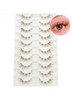 DAODER DAODER Brown Mink Lashes Natural Look Clear Band Cat Eye Strip False Eyelashes Brown Wispy Eyelashes 13mm Short Anime Lashes Reusable Light Eye Lashes Pack 10 Pairs(Brown Cat Eye)  - Image 1