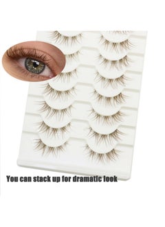 DAODER DAODER Brown Mink Lashes Natural Look Clear Band Cat Eye Strip False Eyelashes Brown Wispy Eyelashes 13mm Short Anime Lashes Reusable Light Eye Lashes Pack 10 Pairs(Brown Cat Eye)  - Image 2