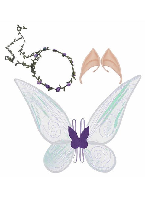 Fairy Costume Set for Girls Sparkling Butterfly Wings, Elf Ears & Flower Crown Enchanting Dress-Up Kit for Cosplay, Birthday Parties & Halloween
