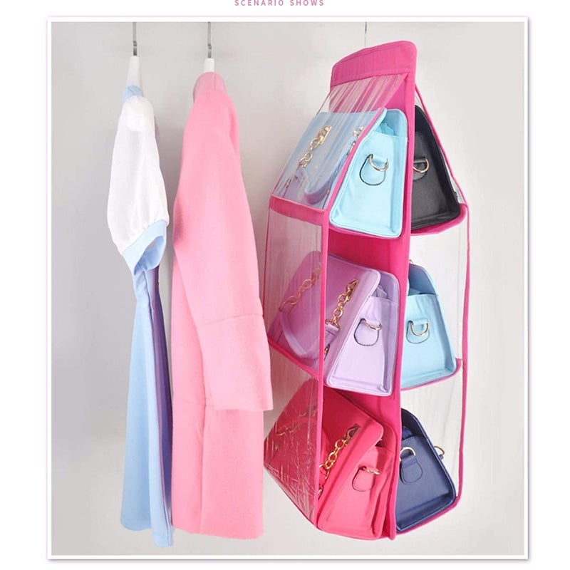 MURTISIDDH 6 Pocket Large Clear Purse Handbag Hanging Storage Bag Organizer Closet Tidy Closet Organizer Wardrobe Rack Hangers Holder for Fashion Handbag Purse Pouch - Image 4