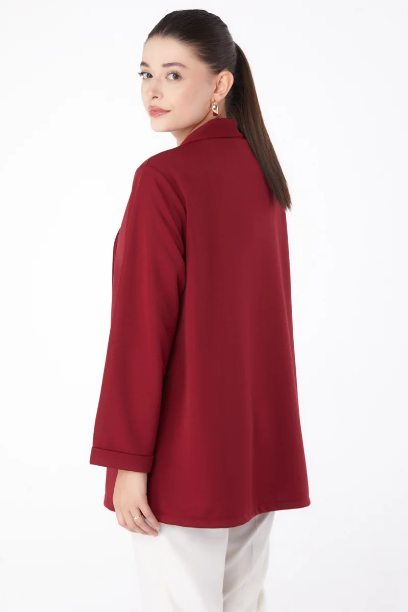 Tofisa Plain Medium Women's Burgundy Pocket Detailed Jacket - 13261