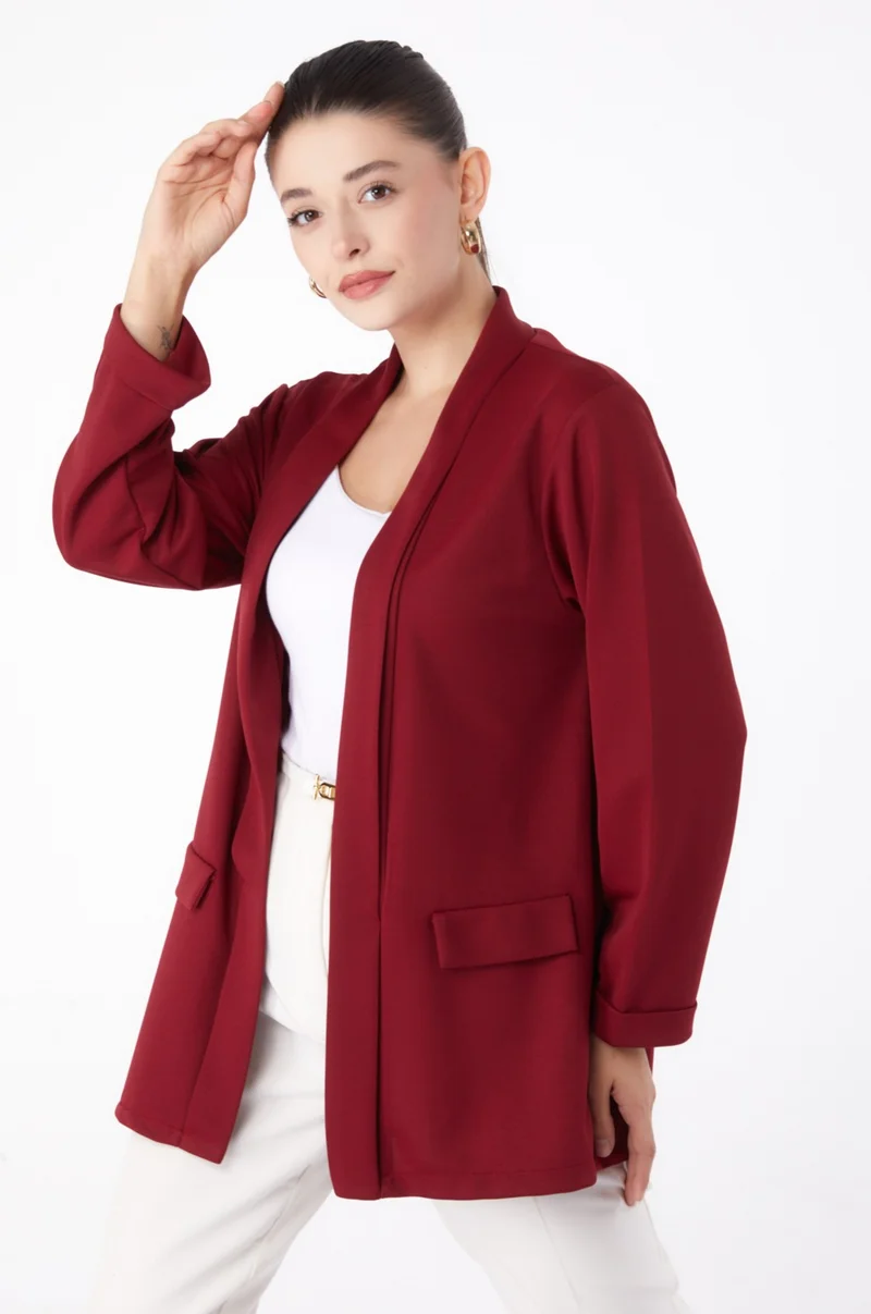 Tofisa Plain Medium Women's Burgundy Pocket Detailed Jacket - 13261