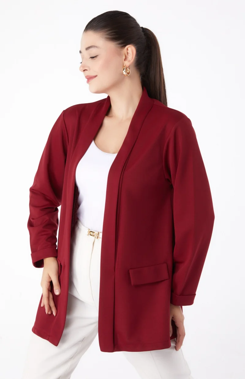 Tofisa Plain Medium Women's Burgundy Pocket Detailed Jacket - 13261