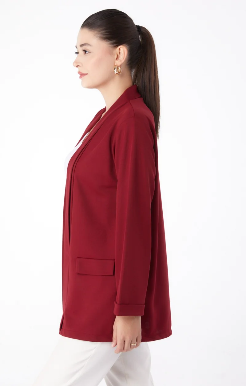 Tofisa Plain Medium Women's Burgundy Pocket Detailed Jacket - 13261
