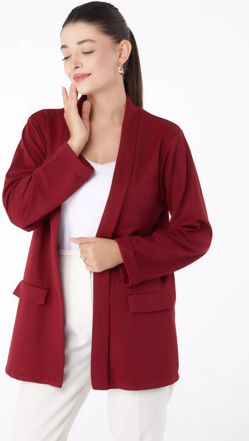 Tofisa Plain Medium Women's Burgundy Pocket Detailed Jacket - 13261