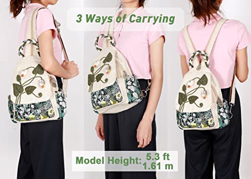 AULUDA Girl's Convertible Sling Bag, Hand Craft Artisan Purse, Beautiful Canvas Premium Casual Day Mini Backpack for Women (Green Marsh) - Image 3