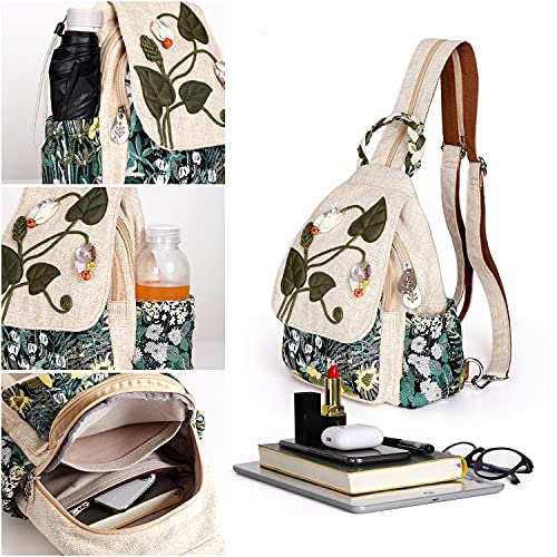 AULUDA Girl's Convertible Sling Bag, Hand Craft Artisan Purse, Beautiful Canvas Premium Casual Day Mini Backpack for Women (Green Marsh) - Image 2