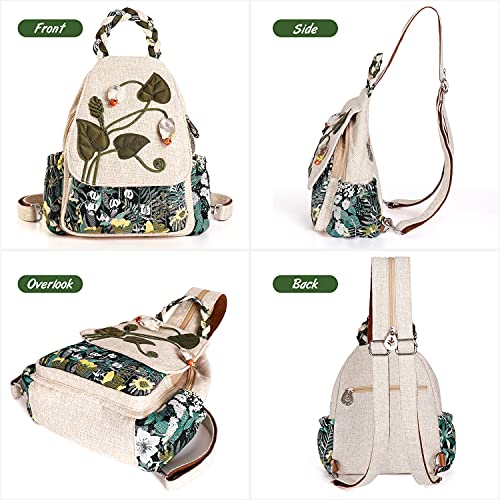 AULUDA Girl's Convertible Sling Bag, Hand Craft Artisan Purse, Beautiful Canvas Premium Casual Day Mini Backpack for Women (Green Marsh) - Image 4