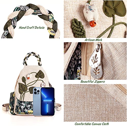 AULUDA Girl's Convertible Sling Bag, Hand Craft Artisan Purse, Beautiful Canvas Premium Casual Day Mini Backpack for Women (Green Marsh) - Image 5