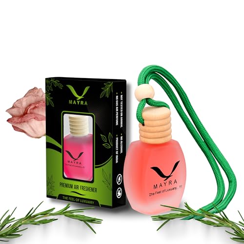 Radiant Mayra Premium Car Air Freshener, 10 ML, Lavender Fragrance, Natural Essential Oils, Glass Bottle with Wooden Diffuser Lid, Long Lasting up to 45 Days (Rose) - Image 1