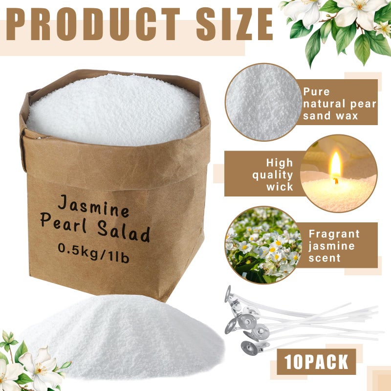 Conelist 1lb Jasmine Scented Pearled Candle Sand Wax Set Customized Powder Making Candles Refill Kit Palm Wax All Natural Non Toxic with 10 Wicks for Graduation Thank You Teacher Gifts DIY Making - Image 2