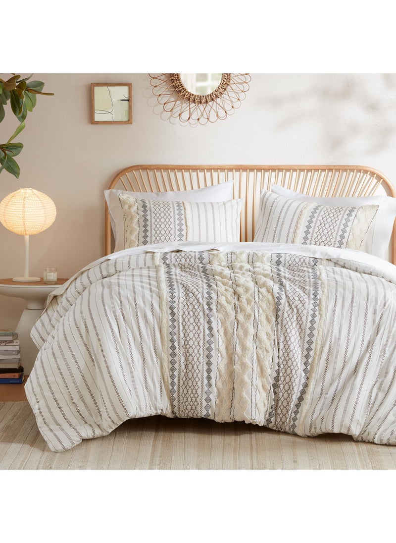 Ink+Ivy INKIVY Comforter for King Size Bed Chenille Tufted Breathable Cotton Comforter Set King All Season Modern Boho Comforter with Farmhouse Bedding Flare 2 Matching Shams King Ivory 3 Piece 