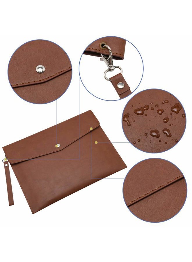 Wonderpool A4 Faux Leather Envelope Documents Multifunction Folders Stationery Bag -Portfolio File for Paper Letter Stationery Organizer and Tablet Case PC Sleeve (Coffee) - Image 2