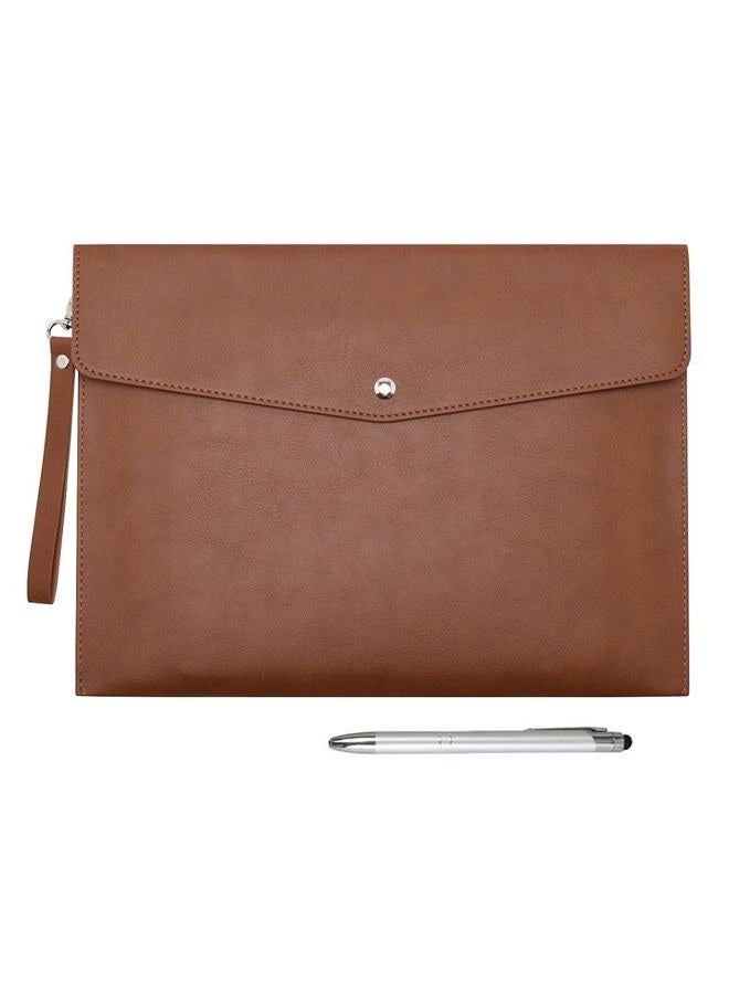 Wonderpool A4 Faux Leather Envelope Documents Multifunction Folders Stationery Bag -Portfolio File for Paper Letter Stationery Organizer and Tablet Case PC Sleeve (Coffee) - Image 1