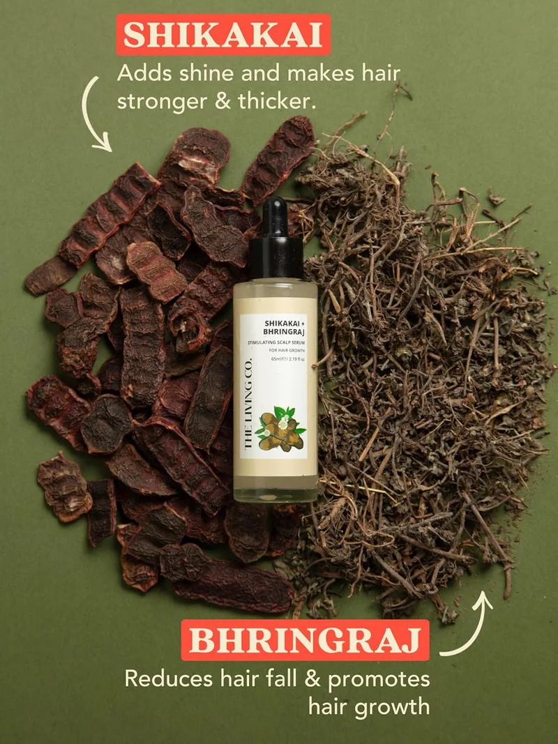 THE LIVING CO. Shikakai + Bhringraj Stimulating Scalp Serum For Hair Growth 65ml