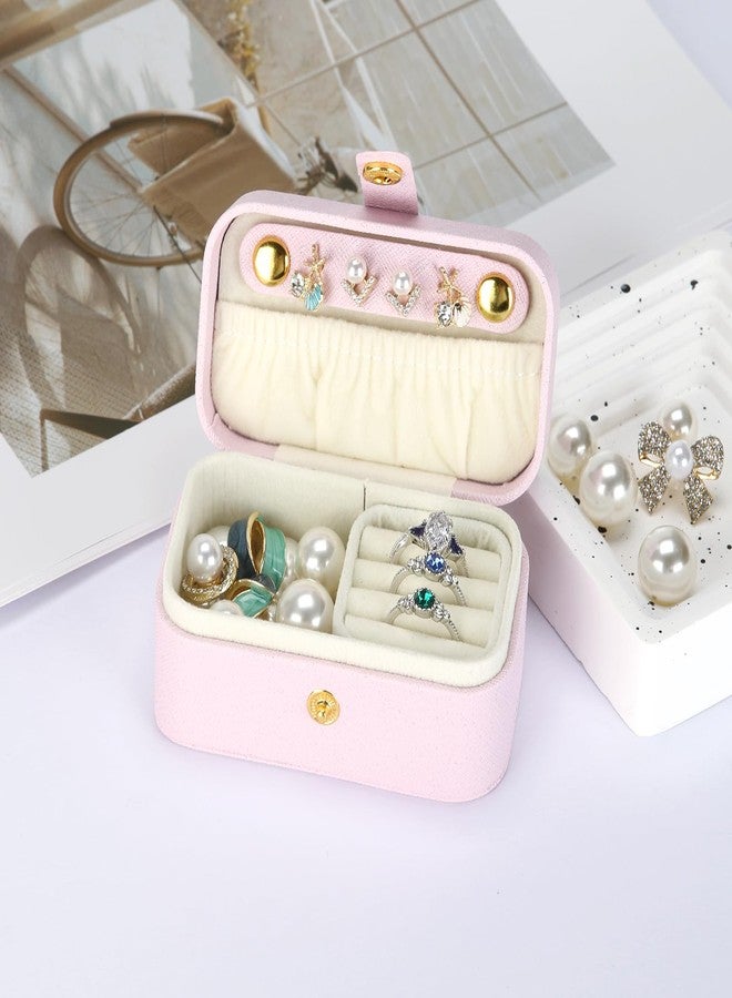 KUKUVR Small Travel Jewelry Box, Mini Jewelry Holder for Multiple Rings Necklace Earrings Lipstick, Portable Jewelry Storage Organizer Case with Removable Ring Slot (PINK) - Image 3