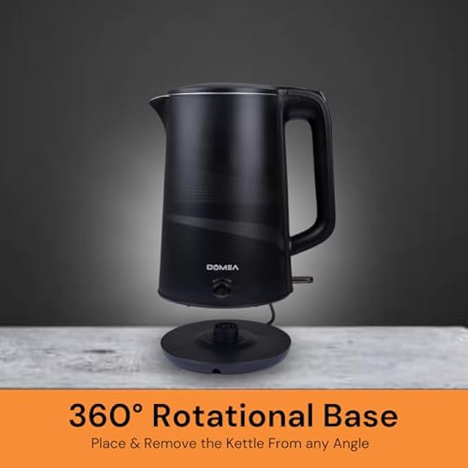 دوميا غلاية كهربائية 17 لتر 1500 وات إبريق لاسلكي قاعدة دوارة 360 درجة إضاءة LED إيقاف تلقائي لمسة باردة حماية خارجية من الحرارة الزائدة هيكل من الفولاذ المقاوم للصدأ مثالي للمنزل والمكتب باللون الأسود - Image 4