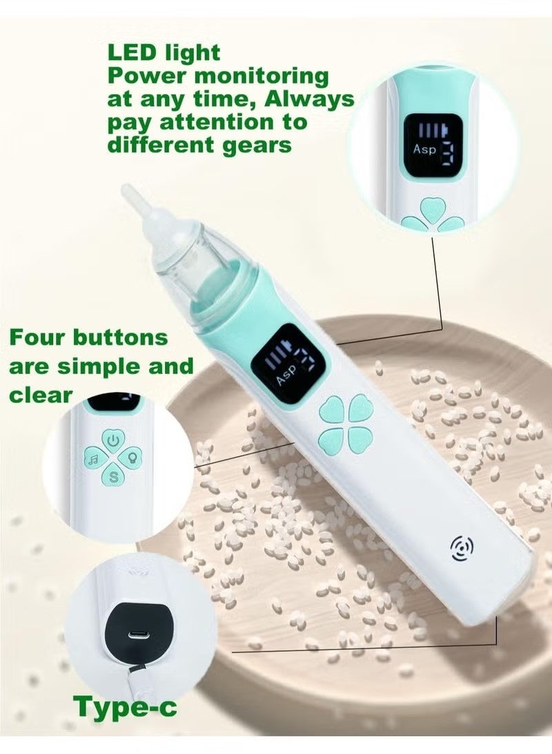 جونيس مُستنشق أنف مرحلي كهربائي صامت للرضع مع أطراف أنف سيليكون، مزود بوظيفة مهدئة بالموسيقى، قابل للشحن، محمول، ومنظف أنف آلي. - Image 5