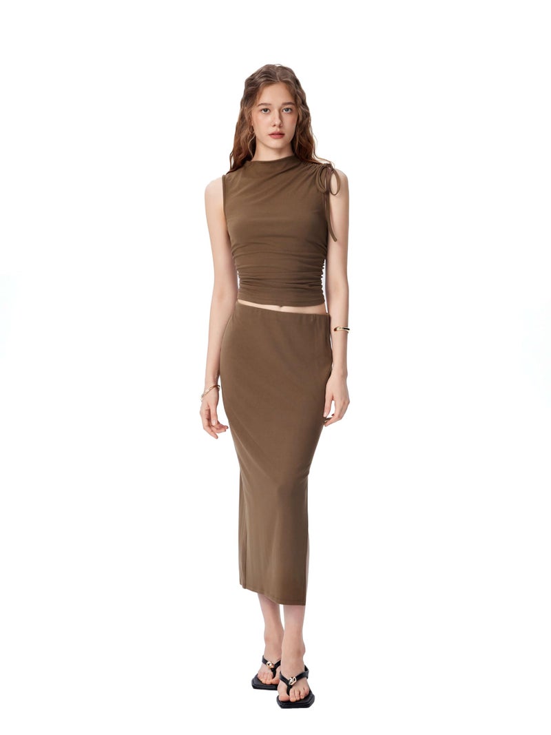 CIDER Women's Sleeveless Tie Shoulder Tank Top & Midi Skirt Elegant Set - Image 2