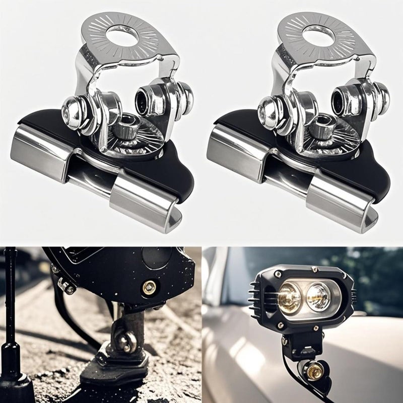 HQTS LED Light Bar Mounting Brackets for Engine Hood 2pcs Universal Hood Mounts Hood Clamp Lights Mounts with AntiScratch Rubber NoDrill Installation Silver - Image 4