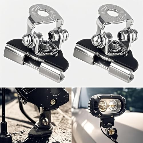 HQTS LED Light Bar Mounting Brackets for Engine Hood 2pcs Universal Hood Mounts Hood Clamp Lights Mounts with AntiScratch Rubber NoDrill Installation Silver - Image 3