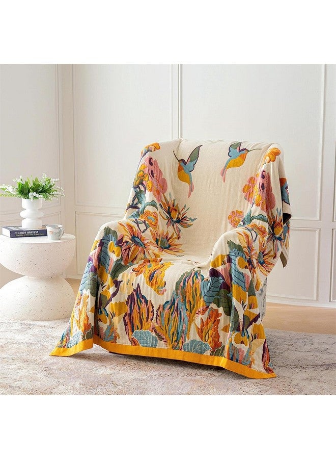MSGKV 100% Cotton Throw Blanket for Bed Couch Spring 98''x 98'' Super Soft Muslin Blankets Warm Boho Quilt Lightweight Farmhouse Decorative Bed Blankets  - Image 3