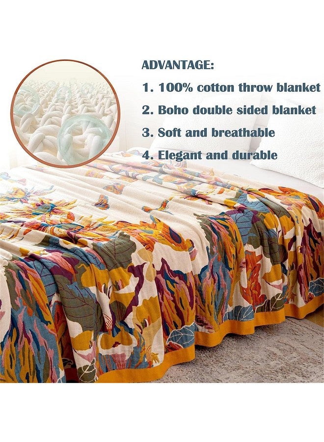 MSGKV 100% Cotton Throw Blanket for Bed Couch Spring 98''x 98'' Super Soft Muslin Blankets Warm Boho Quilt Lightweight Farmhouse Decorative Bed Blankets  - Image 4