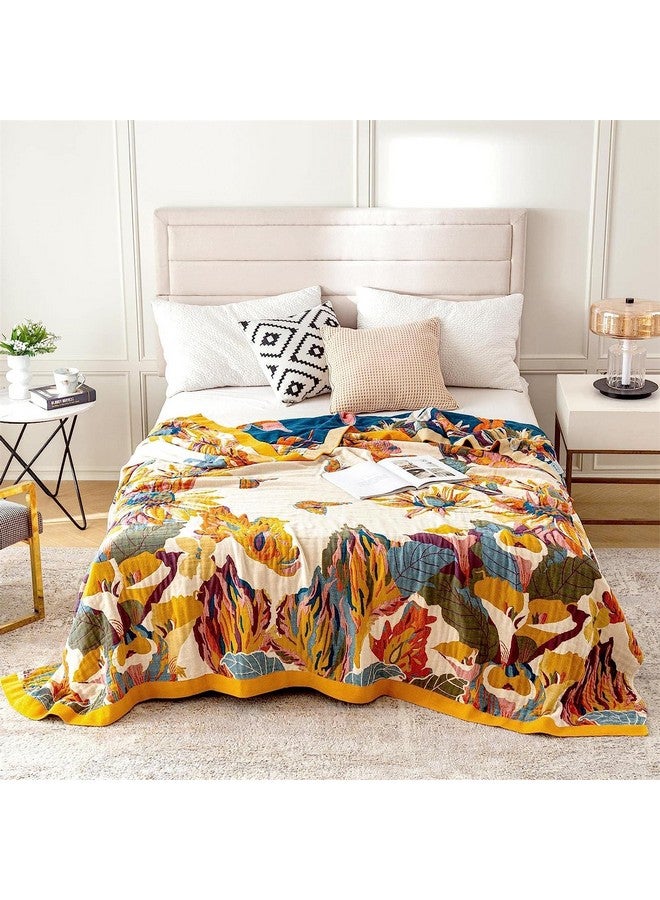 MSGKV 100% Cotton Throw Blanket for Bed Couch Spring 98''x 98'' Super Soft Muslin Blankets Warm Boho Quilt Lightweight Farmhouse Decorative Bed Blankets  - Image 1