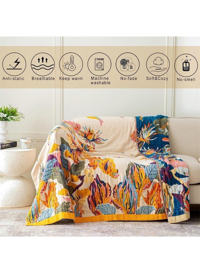 MSGKV 100% Cotton Throw Blanket for Bed Couch Spring 98''x 98'' Super Soft Muslin Blankets Warm Boho Quilt Lightweight Farmhouse Decorative Bed Blankets  - Image 2