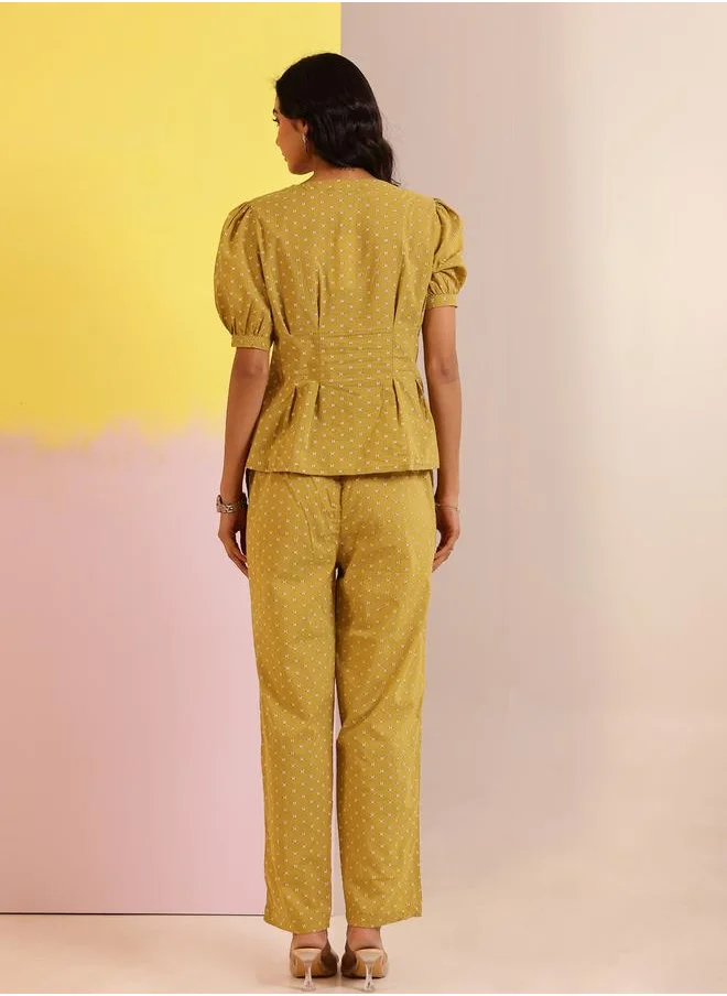 sanskrutihomes Sanskrutihomes Polka Dot Printed Pure Cotton Top and Pants Co-Ords