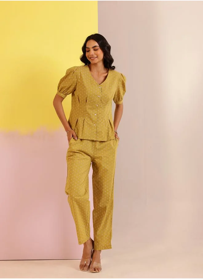 sanskrutihomes Sanskrutihomes Polka Dot Printed Pure Cotton Top and Pants Co-Ords