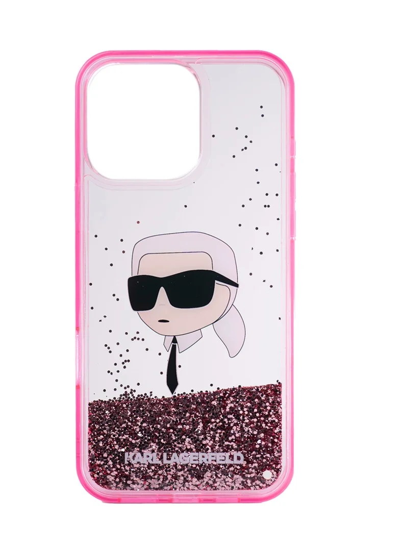 Karl Lagerfeld Liquid Glitter Hard Case with NFT Karl Head for iPhone 16 Pro Max / Accurate Cutouts / Drop protection / Comfortable Grip-Pink