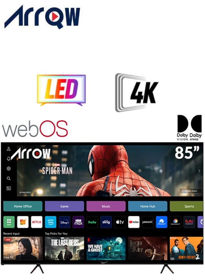ARRQW ARRQW 85 inch Smart TV WebOS System 4K UHD Frameless, Netflix, Youtube, Shahid, Prime Video, Apple TV, RO-85LPW  - Image 1