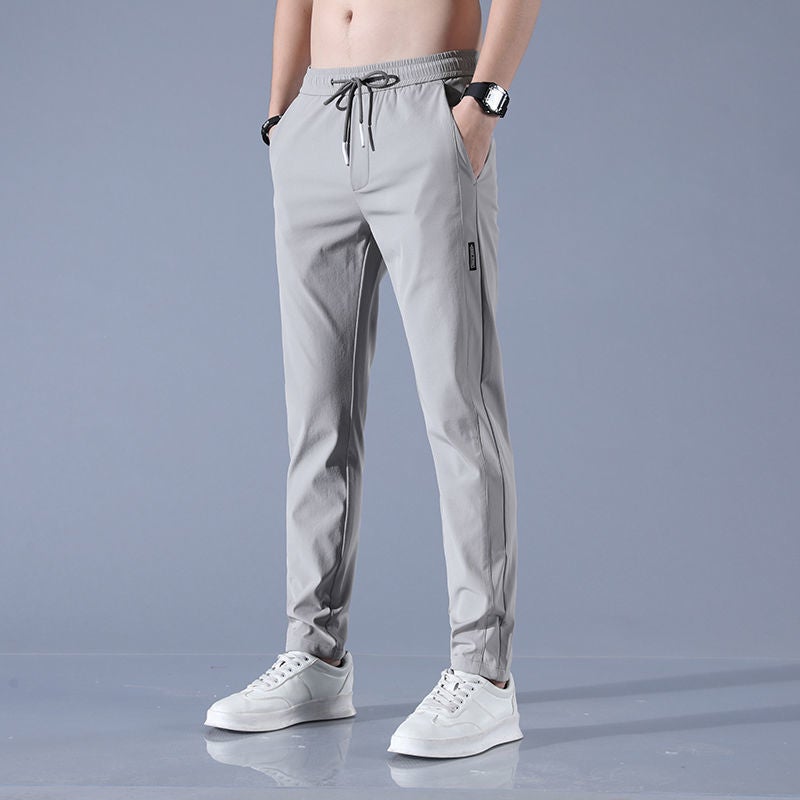 Mens Summer Ice Silk Pants Breathable Elastic Casual 8812-Black - Image 4