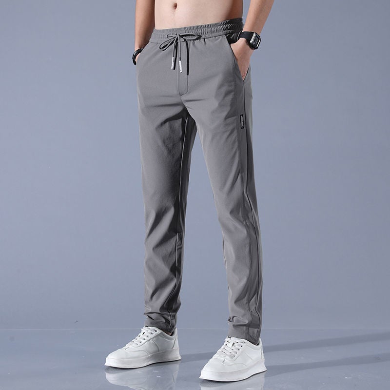 Mens Summer Ice Silk Pants Breathable Elastic Casual 8812-Black - Image 5