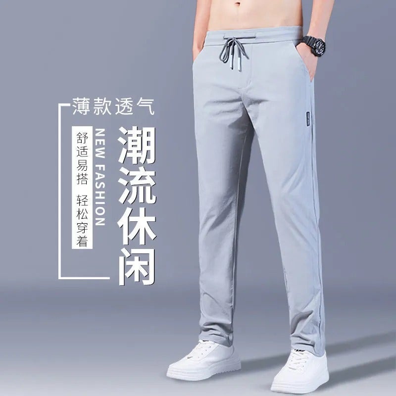 Mens Summer Ice Silk Pants Breathable Elastic Casual 8812-Black - Image 3