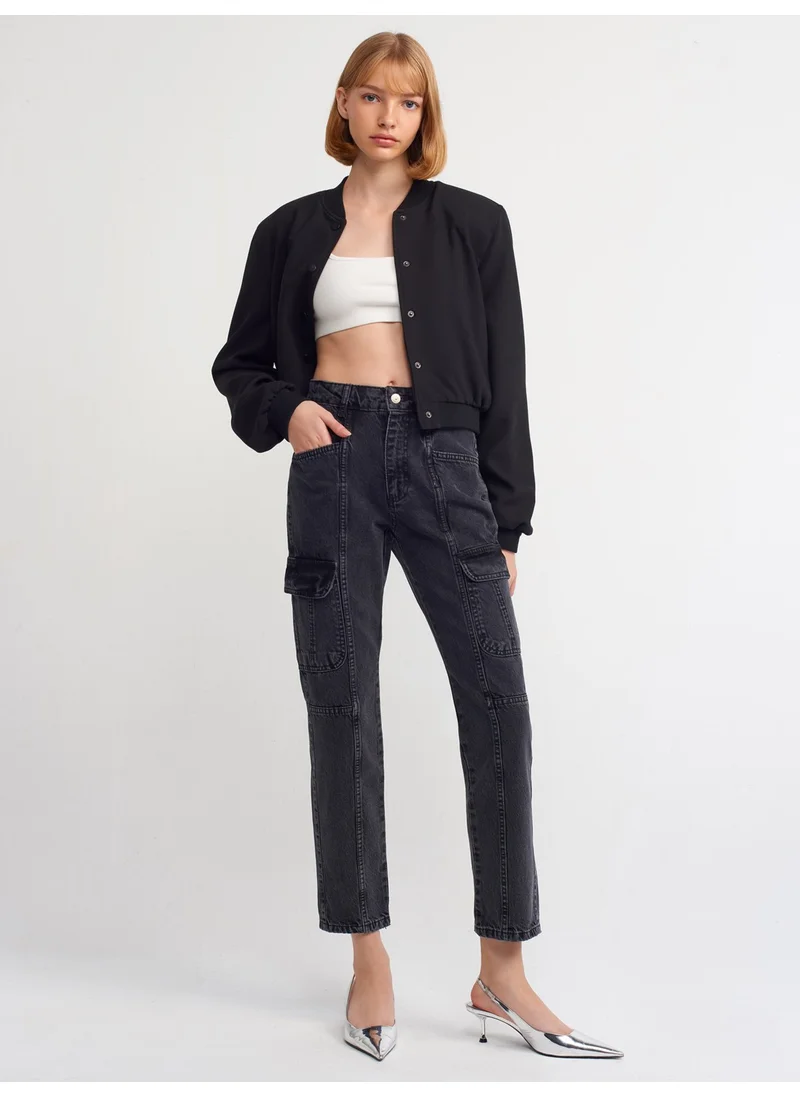 Dilvin 71366 Front Cargo Denim Trousers-Black