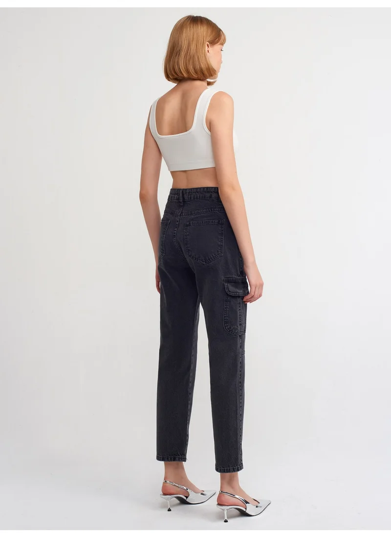Dilvin 71366 Front Cargo Denim Trousers-Black