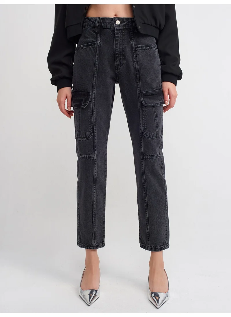 Dilvin 71366 Front Cargo Denim Trousers-Black