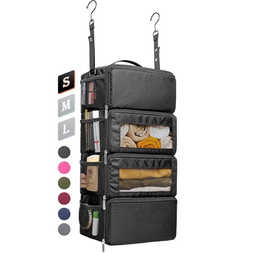 Vokelater Suitcase Organizer, Travel Luggage Organizer Hanging Shelves Packing Cube Closet/Collapsible Portable Travel Organizer for Carry-on, Small, Black - Image 1
