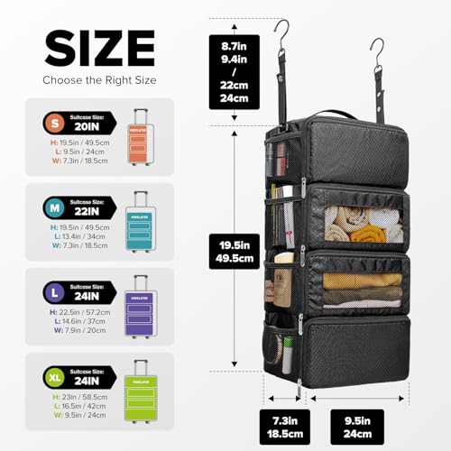 Vokelater Suitcase Organizer, Travel Luggage Organizer Hanging Shelves Packing Cube Closet/Collapsible Portable Travel Organizer for Carry-on, Small, Black - Image 2