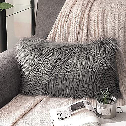 CottonFry Blue Monkey Soft Luxury Faux Fur Cushion Cover (1 Piece, Fillers Not Included) (Grey, 12x18) - Image 5