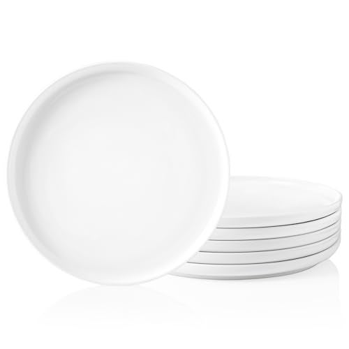 Kanwone Porcelain Dinner Plates  10 Inch  Set of 6 White Microwave and Dishwasher Safe Plates White Dishes Morden Plates