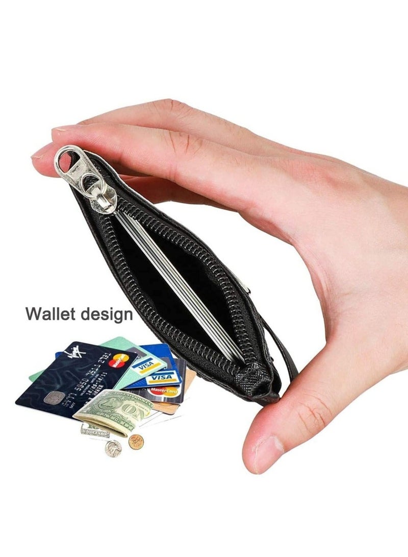 Captaintech Badge Holder with Zipper, Cute Id Badge Holder Wallet Leather Credit Card Holder Zipper Wallet with Lanyard, 2 Sided 5 Card Slots and Key Chain - Image 4